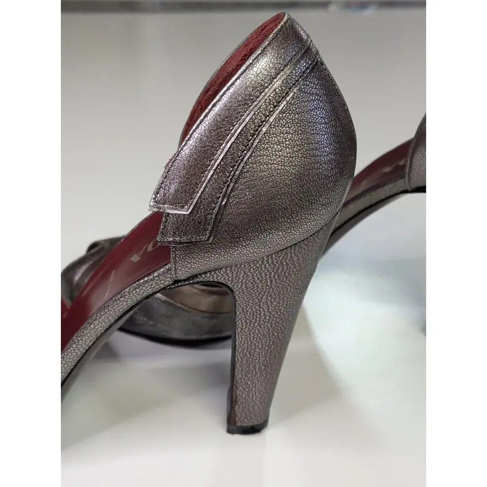Vintage Y2K Prada Metallic D'Orsay Peep-Toe Pumps, late 1990s or early 2000s